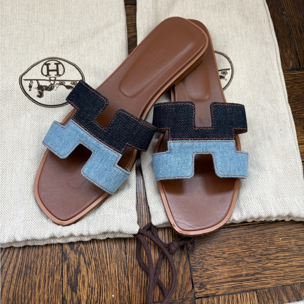 Hermes AUTHENTIC Oran Denim Sandals - worn twice